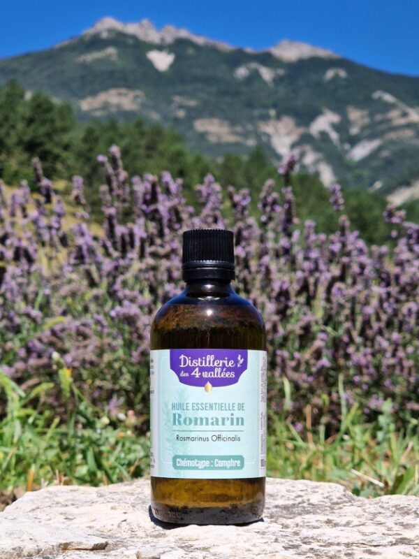 Flacon de 100 ml d'huile essentielle de romarin à camphre.