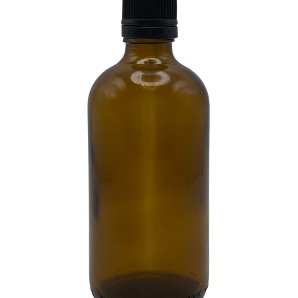 Flacon en verre jaune vide avec bouchon codigoutte, idéal pour conserver et doser huiles essentielles, disponible en 10 ml et 100 ml.