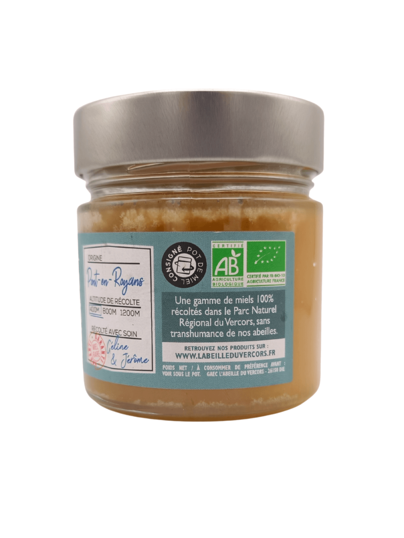 miel bio du Vercors · pot de miel 250 g/500 g · récolte locale et pot consigné · GAEC L’Abeille du Vercors, Pont-en-Royans