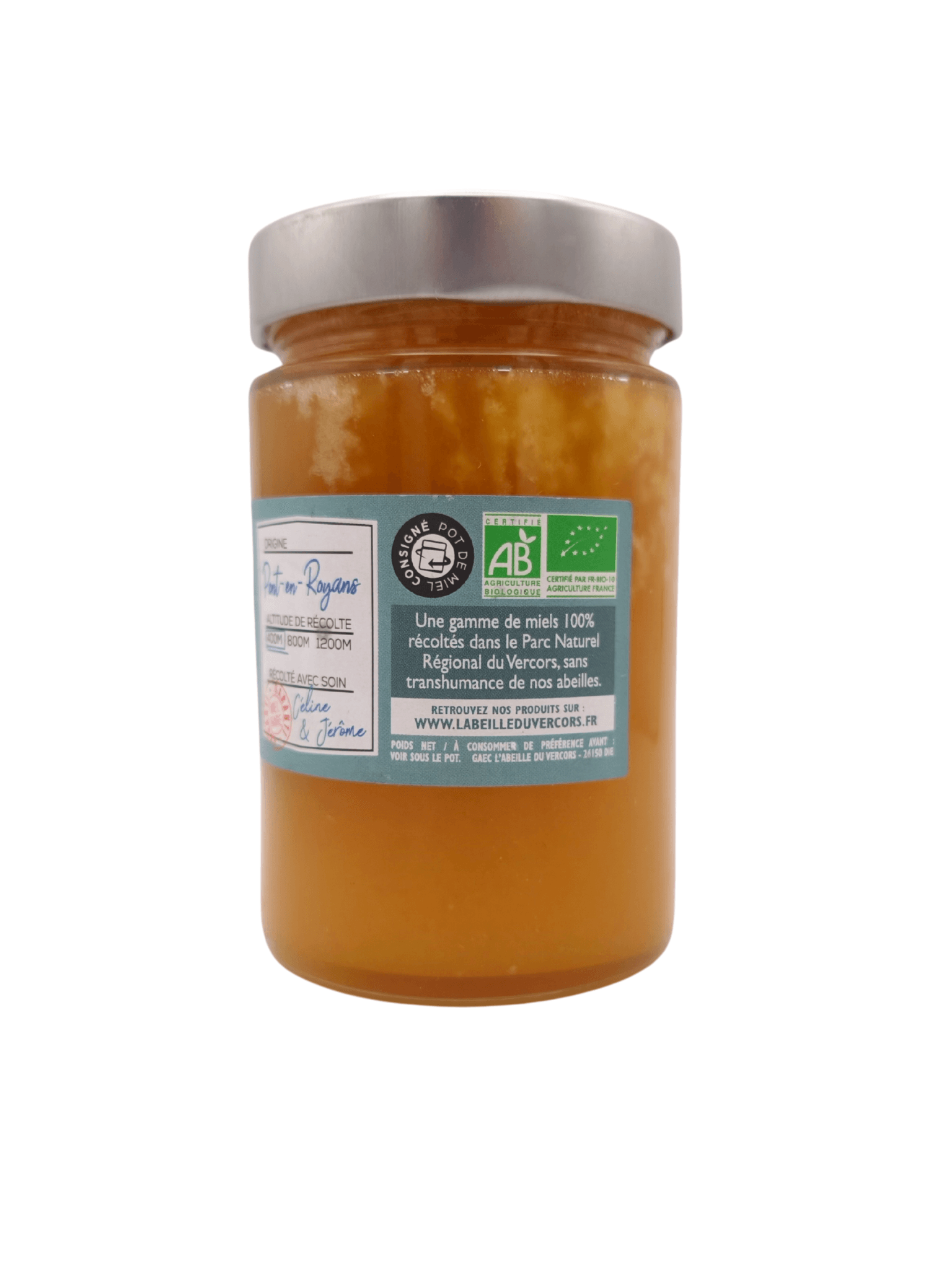 miel bio du Vercors · pot de miel 250 g/500 g · récolte locale et pot consigné · GAEC L’Abeille du Vercors, Pont-en-Royans