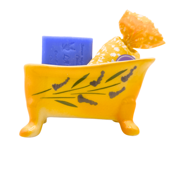 coffret baignoire lavande, set cadeau salle de bain, savon 125 g et sachet 18 g, Distillerie Française Éco responsable