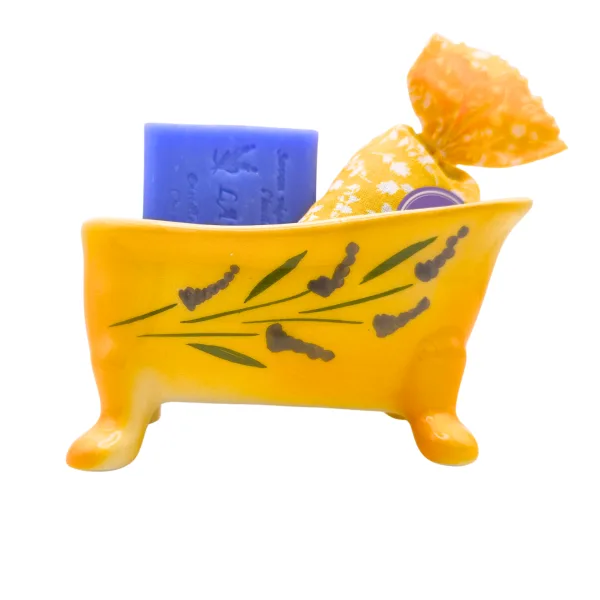 coffret baignoire lavande, set cadeau salle de bain, savon 125 g et sachet 18 g, Distillerie Française Éco responsable