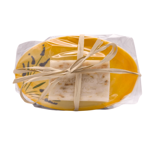 Texte alternatif image : porte-savon 125 g · accessoire salle de bain · fait durer le savon à la lavande