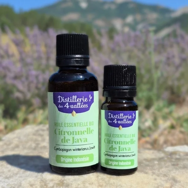 Deux flacons d'huile essentielle de Citronnelle de Java Bio, 5 ml et 30 ml