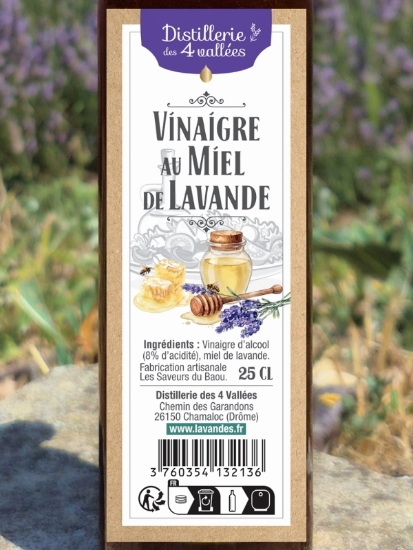 Étiquette du vinaigre au miel de lavande avec liste des ingrédients