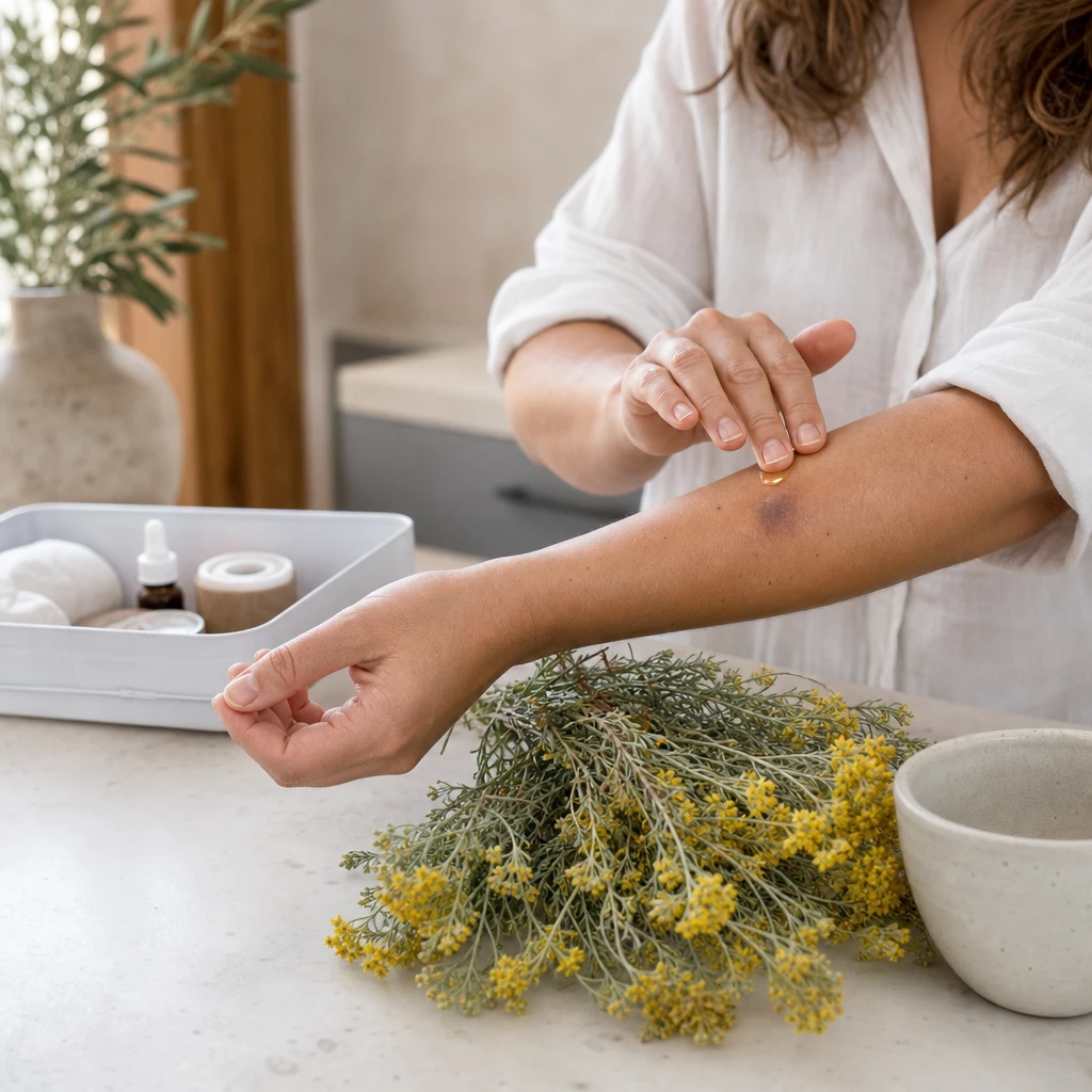 Les bienfaits de l’huile essentielle d’Immortelle : une alliée précieuse pour la peau et les petits bobos du quotidien