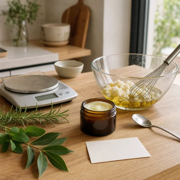 Recette de baume de massage décontracturant au romarin à camphre et à la menthe poivrée pour les jambes lourdes