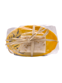 Texte alternatif image : porte-savon 125 g · accessoire salle de bain · fait durer le savon à la lavande